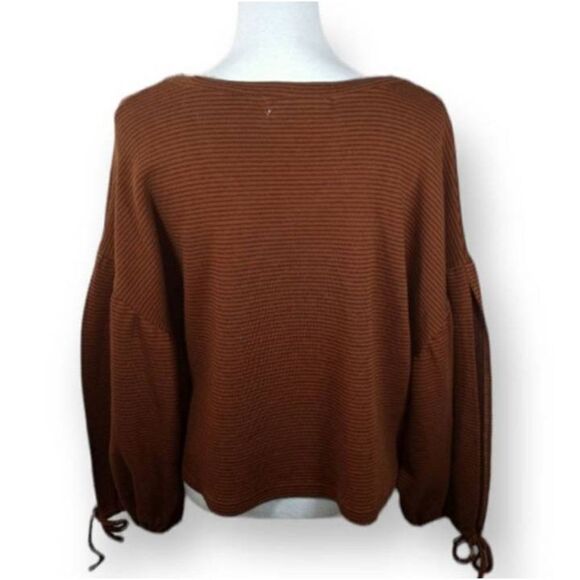 NECTAR CLOTHING BROWN STRIPE BALLOON SLEEVE CROP PULLOVER SZ.M/L EUC. - Picture 3 of 4